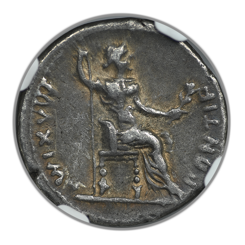 AD 14-37 Roman Empire Tiberius AR Denarius Lugdunum NGC Ancients VF - TONED!