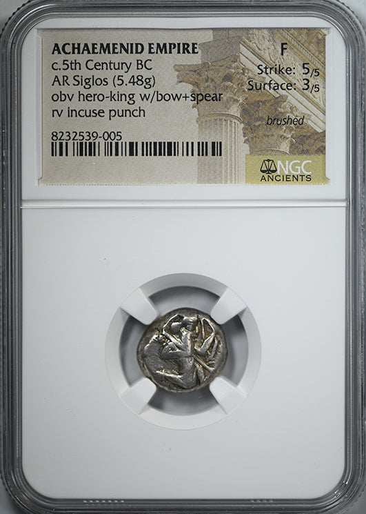 c.5th Century BC Achaemenid Empire AR Siglos Hero King w/ Bow NGC Ancients F