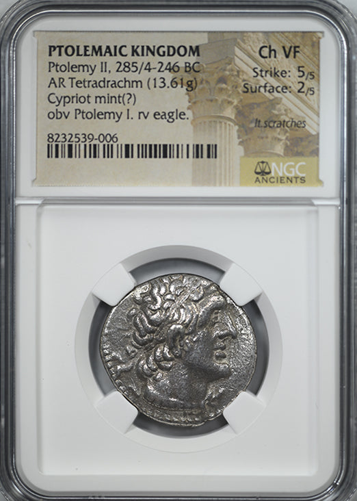 285/4-246 BC Ptolemaic Kingdom Ptolemy II AR Tetradrachm Eagle NGC Ancients Choice VF