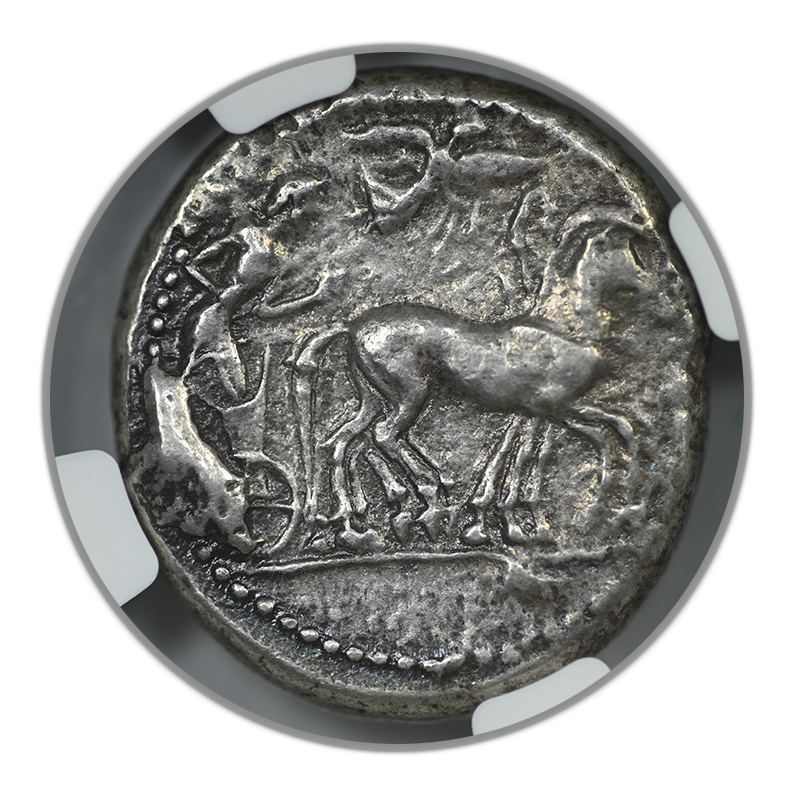 c.480-475 BC Sicily, Syracuse AR Tetradrachm Arethusa & Dolphins NGC Ancients VF