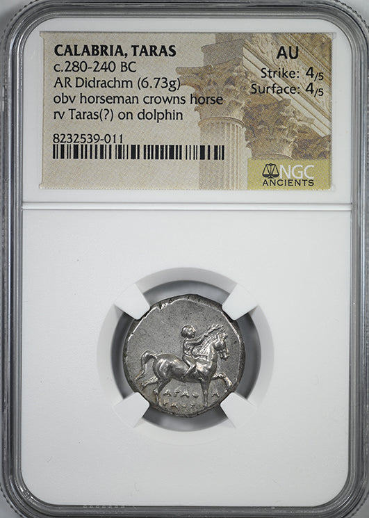 c.280-240 BC Calabria, Taras AR Didrachm NGC Ancients AU
