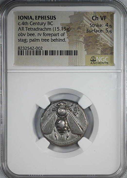 c.4th Century BC Ionia, Ephesus AR Tetradrachm Bee & Stag NGC Ancients Choice VF