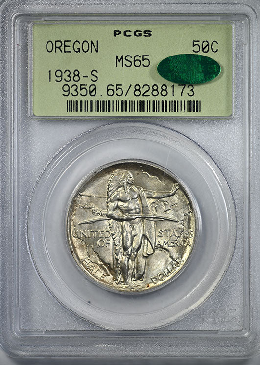 1938-S Oregon Trail Classic Commemorative Half Dollar 50C PCGS MS65 CAC OGH Obverse Slab