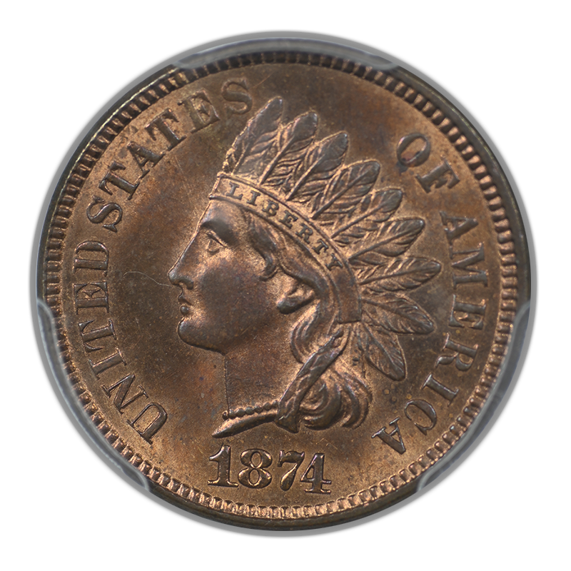 1874 Indian Head Cent 1C PCGS MS65RB CAC