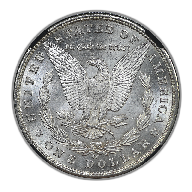 1890-CC Morgan Dollar $1 NGC Brilliant Uncirculated with Original Bag Fragment
