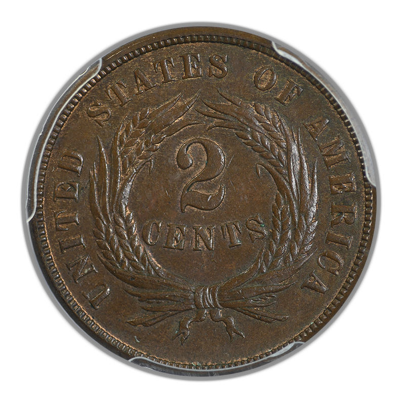 1869 Two Cent Piece 2C PCGS MS65BN CAC Reverse