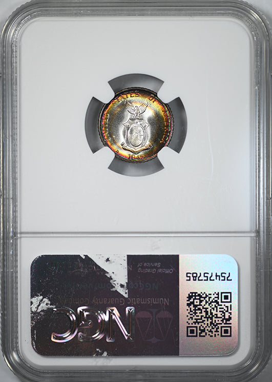 1945-D USA Philippines 10C Centavos NGC MS67* Star - RAINBOW TONED!