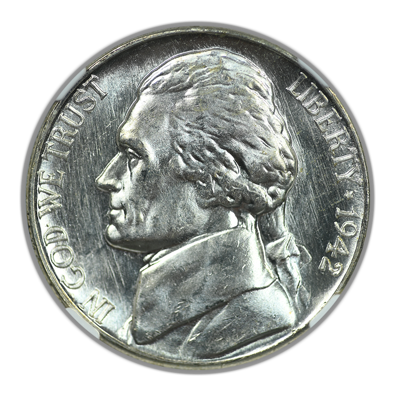 1942-S Jefferson War Nickel 5C NGC MS65* Star with Original Bag Fragment