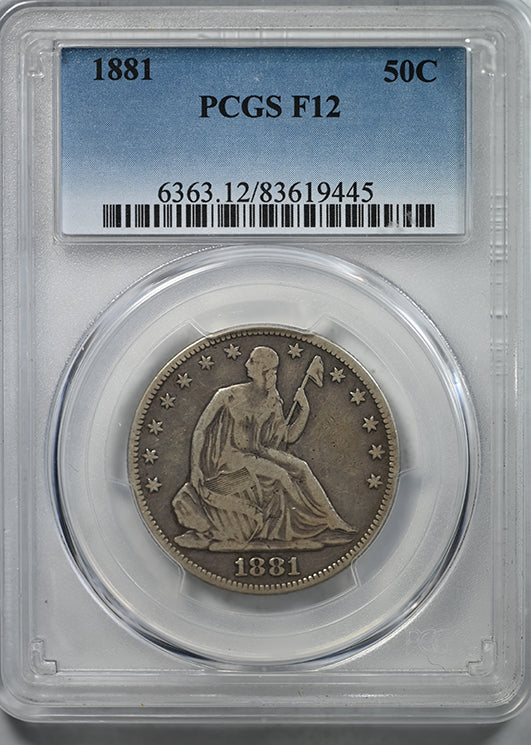 1881 Liberty Seated Half Dollar 50C PCGS F12 Obverse Slab