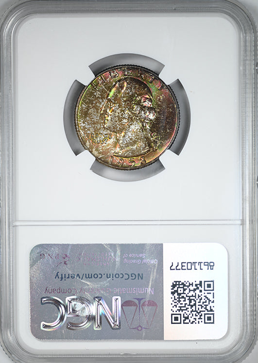 1958-D Washington Quarter 25C NGC MS67 CAC - RAINBOW TONED!