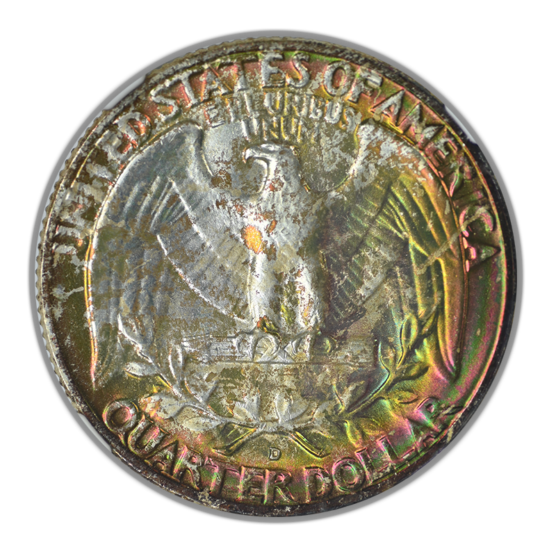1958-D Washington Quarter 25C NGC MS67 CAC - RAINBOW TONED!