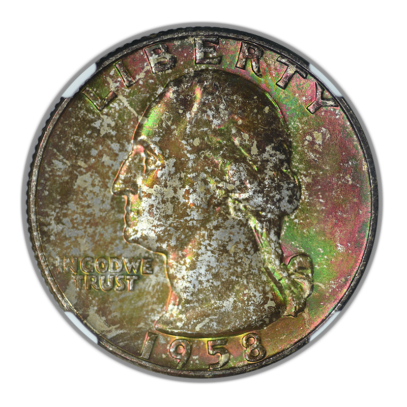1958-D Washington Quarter 25C NGC MS67 CAC - RAINBOW TONED!