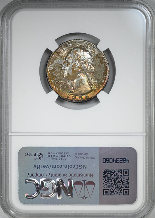 1958-D Washington Quarter 25C NGC MS66 CAC - RAINBOW TONED!