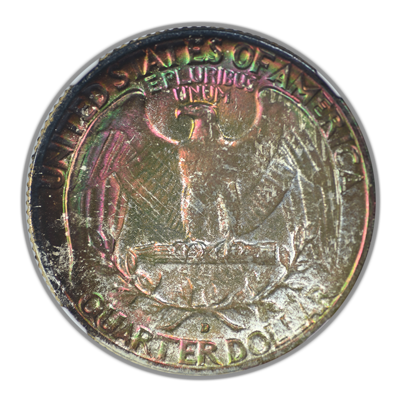 1958-D Washington Quarter 25C NGC MS66 CAC - RAINBOW TONED!