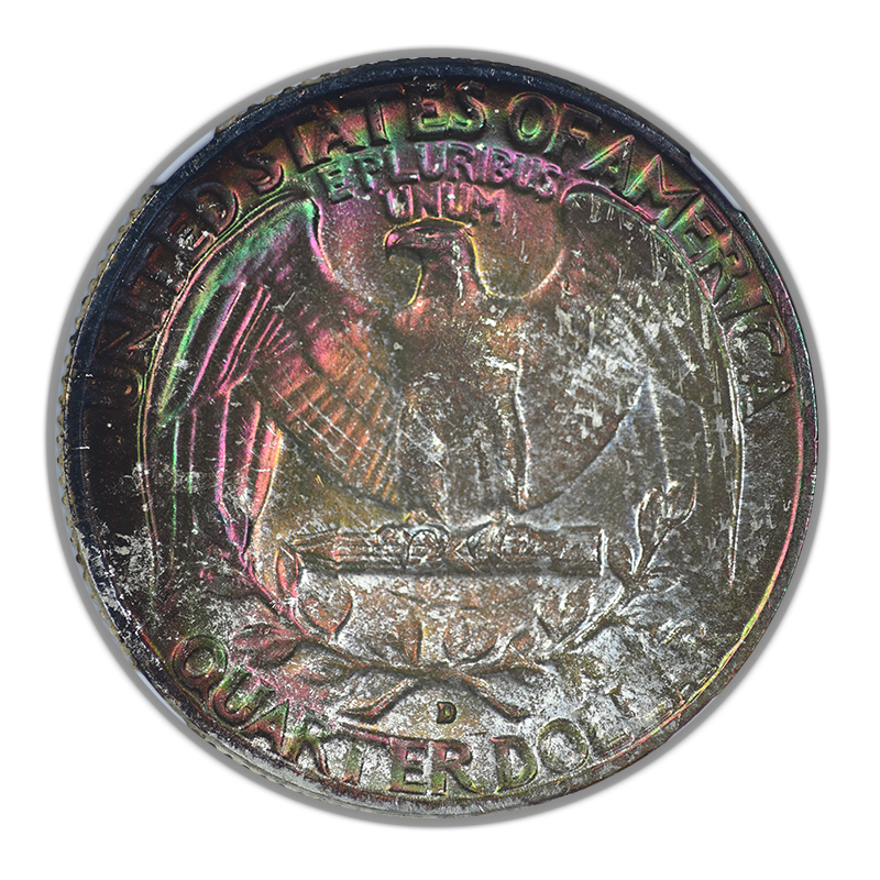 1958-D Washington Quarter 25C NGC MS66 CAC - RAINBOW TONED!