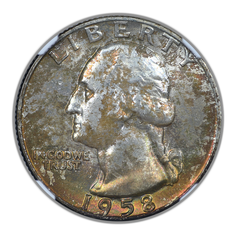 1958-D Washington Quarter 25C NGC MS66 CAC - RAINBOW TONED!