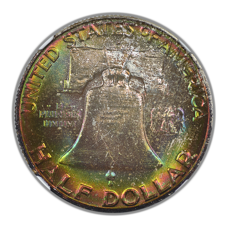 1958-D Franklin Half Dollar 50C NGC MS66FBL CAC - Full Bell Lines - RAINBOW TONED!