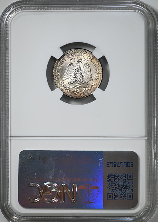 1943 M Mexico Silver 20C Centavos NGC MS66 - TONED!