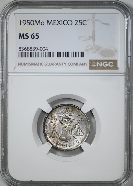 1950 Mo Mexico 25C Centavos NGC MS65
