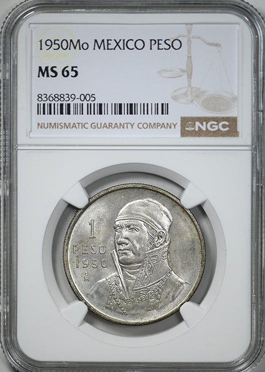 1950 Mo Mexico Silver Peso NGC MS65