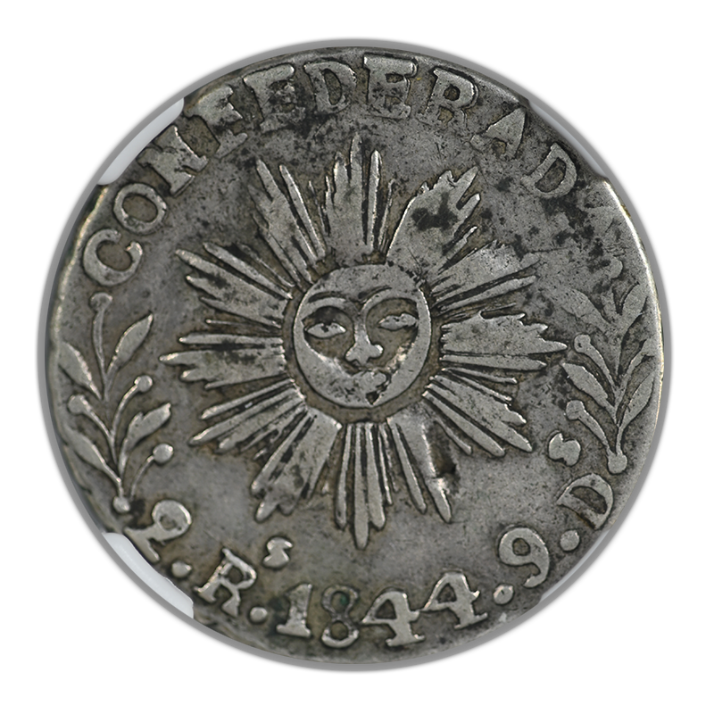 1844 Argentina 2R Reales Sun Face NGC VF35 - Cordoba "Confederada"