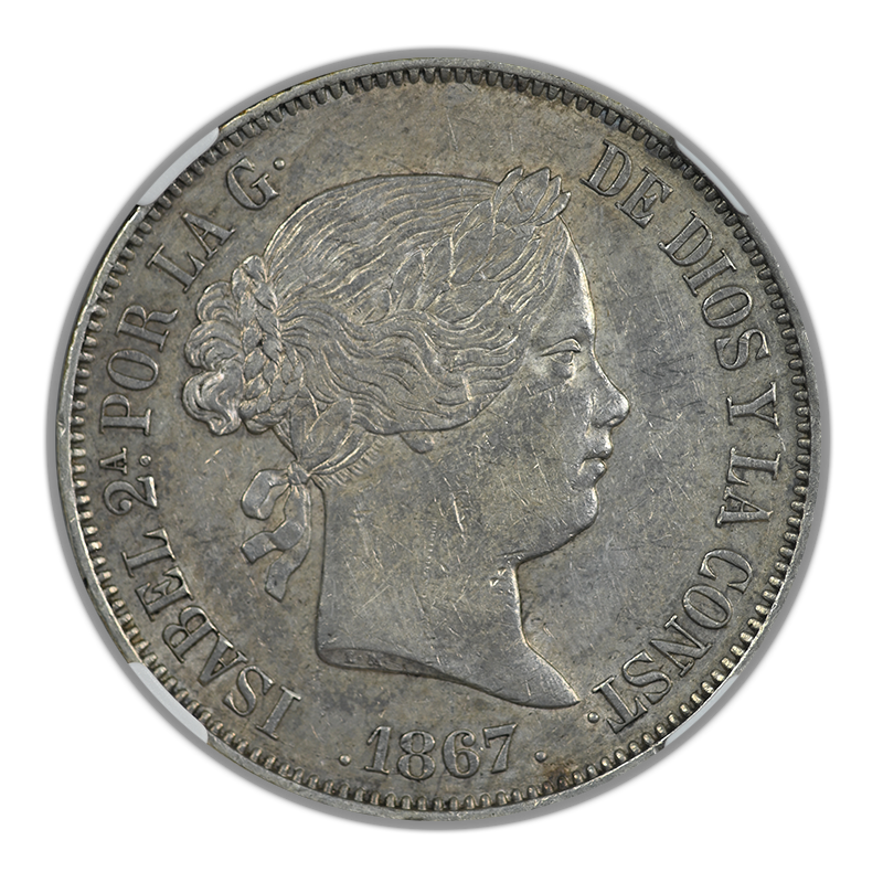 1867 Spain Madrid S2E Escudos NGC AU58