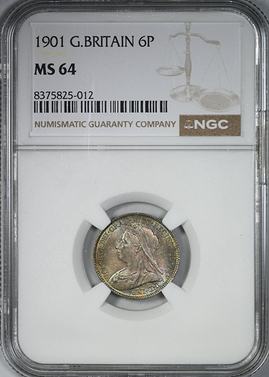 1901 Great Britain 6P Pence NGC MS64 - TONED!