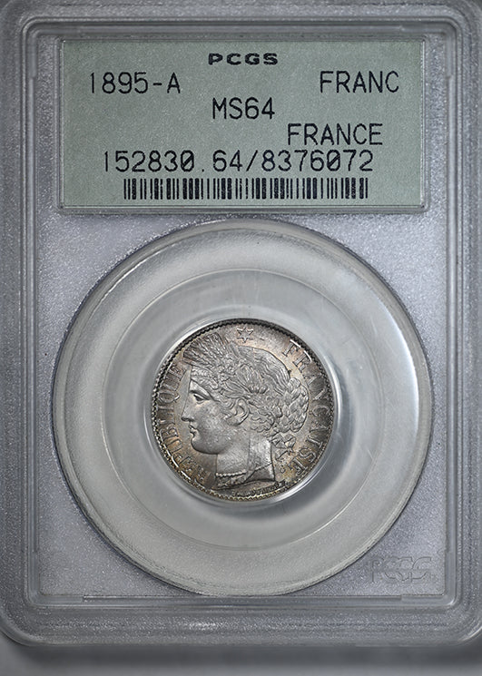 1895-A France Silver 1F Franc PCGS MS64 OGH