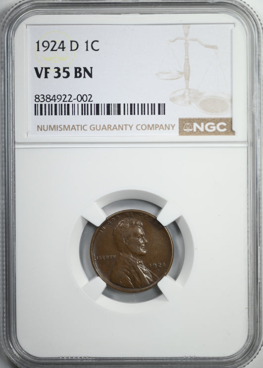 1924-D Lincoln Wheat Cent 1C NGC VF35BN