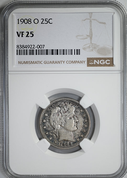 1908-O Barber Quarter 25C NGC VF25 - REVERSE TONED!