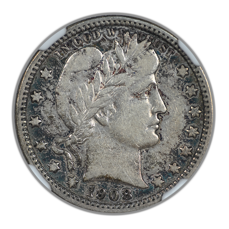 1908-O Barber Quarter 25C NGC VF25 - REVERSE TONED!