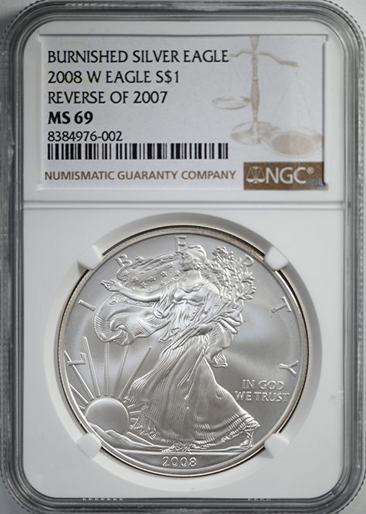 2008-W Burnished American Silver Eagle S$1 NGC MS69 - Reverse of 2007
