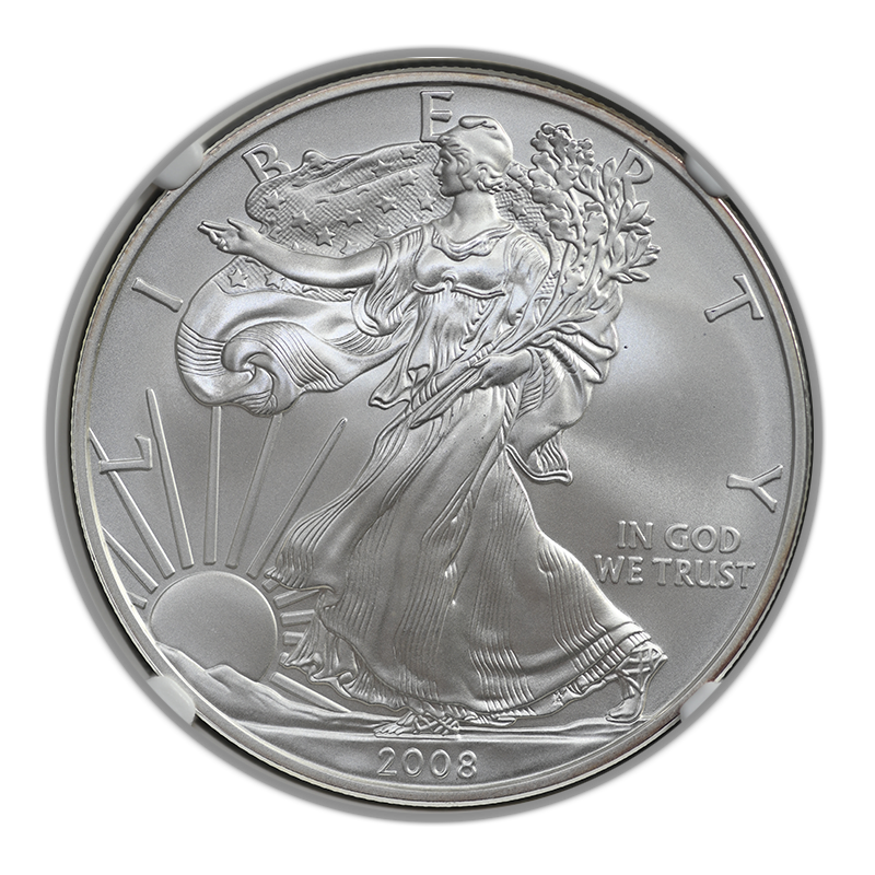 2008-W Burnished American Silver Eagle S$1 NGC MS69 - Reverse of 2007