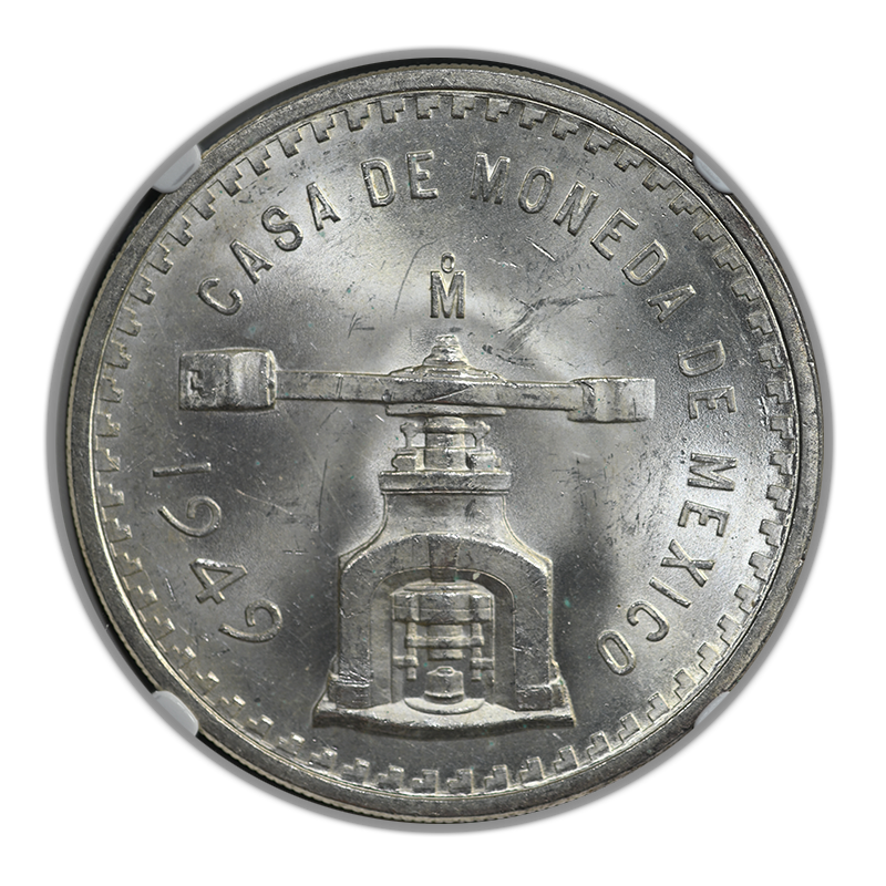 1949 Mo Mexico Silver Casa de Moneda 1 Onza NGC MS63