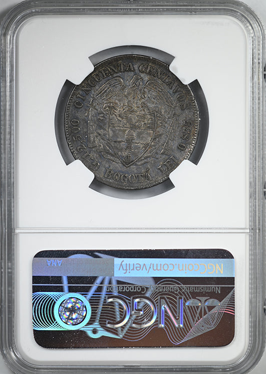 1889 Colombia 50C Centavos Bogota NGC AU53