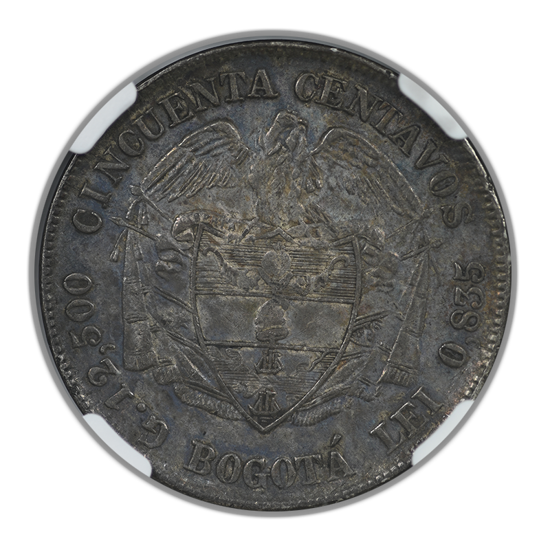 1889 Colombia 50C Centavos Bogota NGC AU53