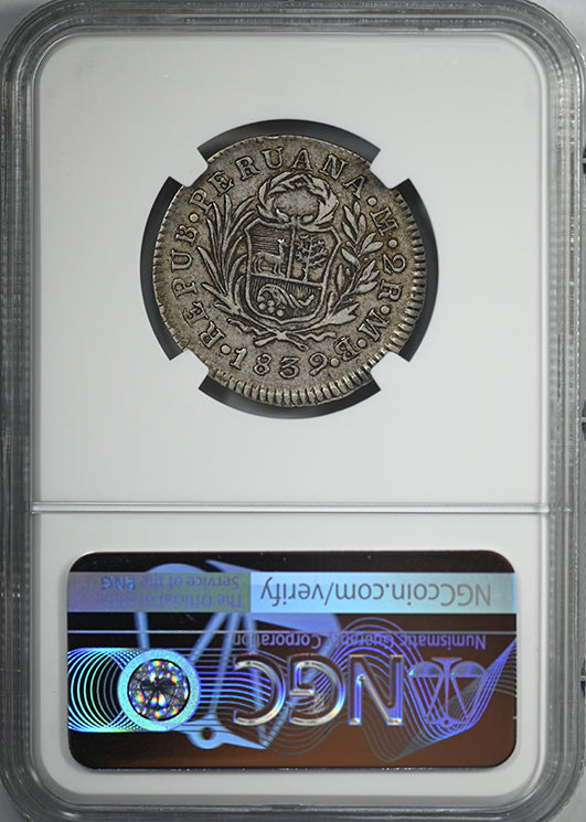 1839 Lima MB Peru 2R Reales NGC VF35