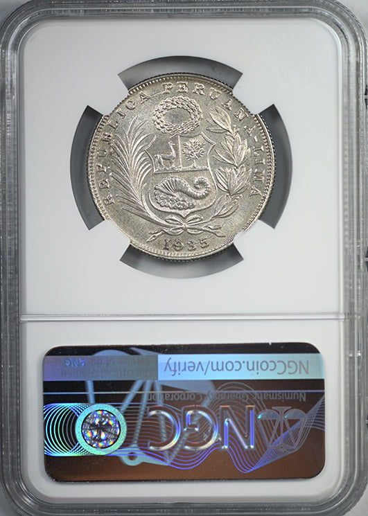1935 Peru Silver 1/2S Sol NGC MS64