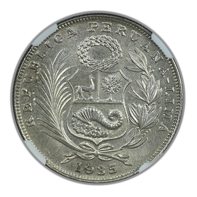 1935 Peru Silver 1/2S Sol NGC MS64