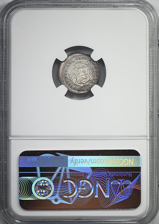 1860 YB Peru 1/2R Real NGC Mint Error AU53 Broadstruck