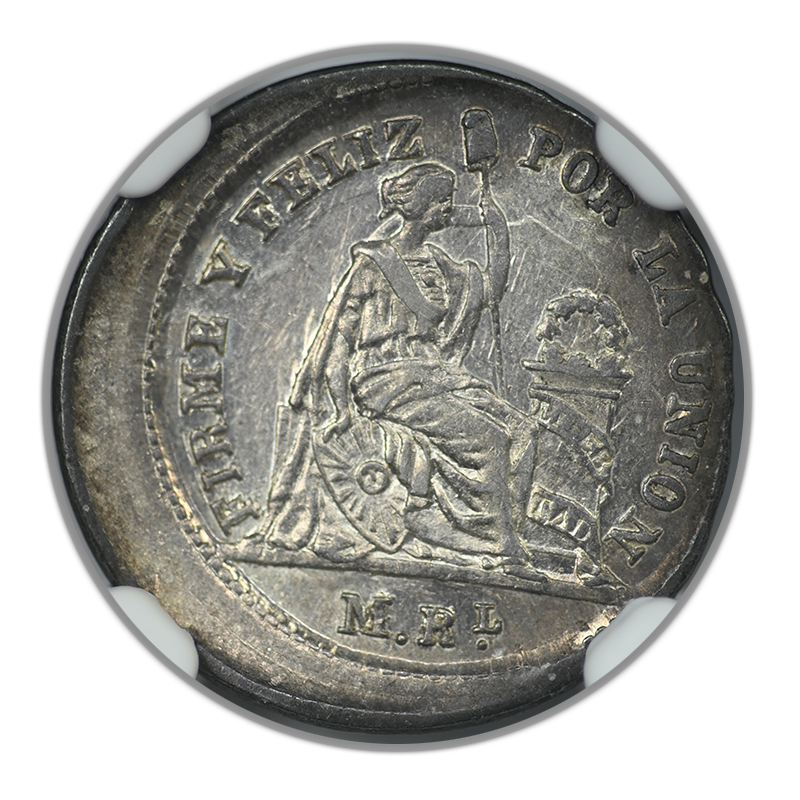 1860 YB Peru 1/2R Real NGC Mint Error AU53 Broadstruck
