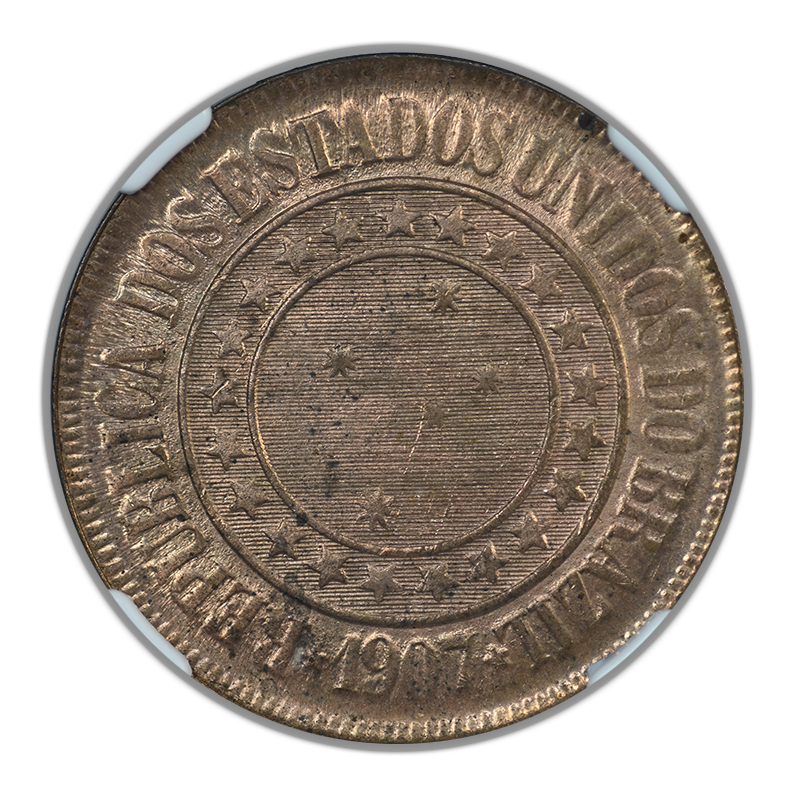 1907 Brazil 40R Reis NGC MS63RB