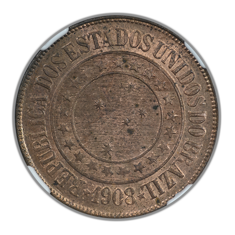 1908 Brazil 40R Reis NGC MS63RB