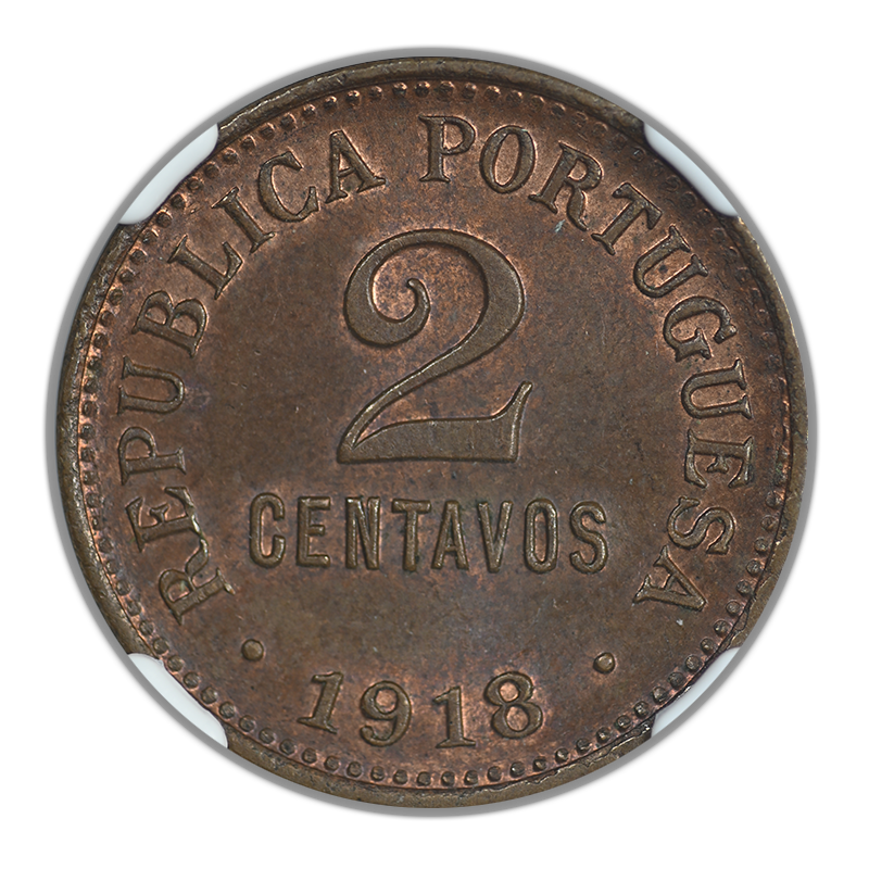 1918 Portugal 2C Centavos Bronze NGC MS62BN