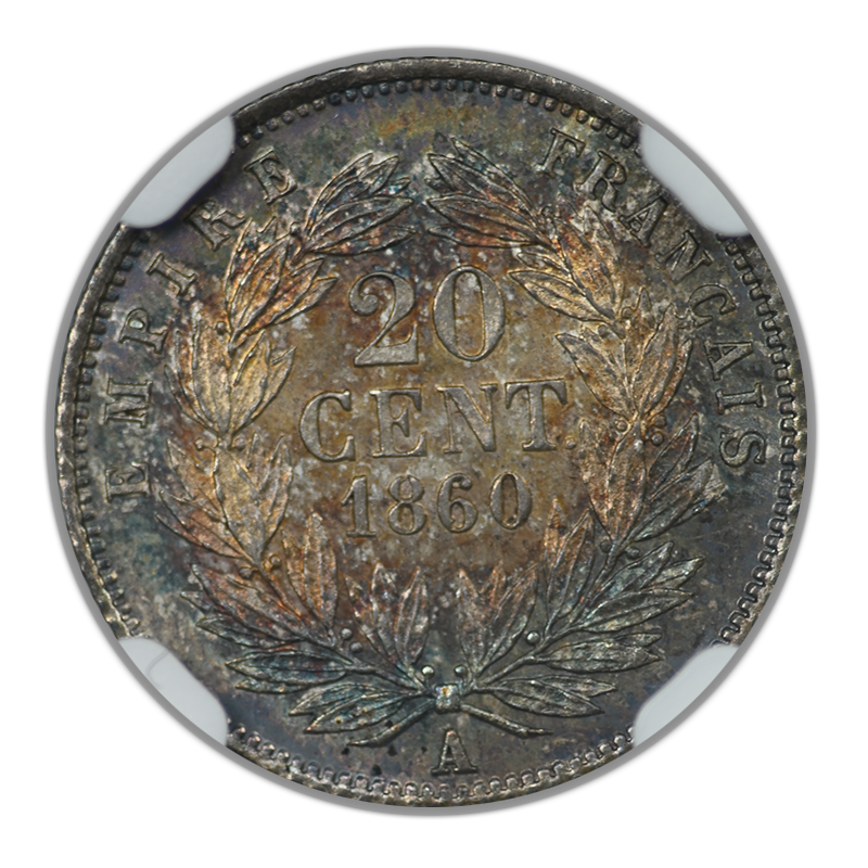 1860/50A France 20C Centimes NGC MS63 - TONED!