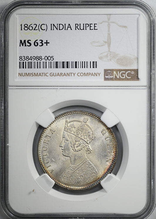 1862(C) India Silver Rupee NGC MS63+