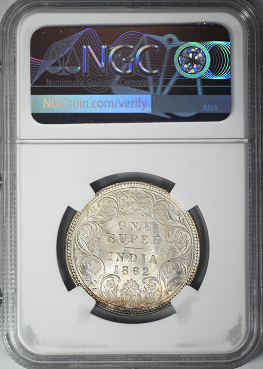 1862(C) India Silver Rupee NGC MS63+