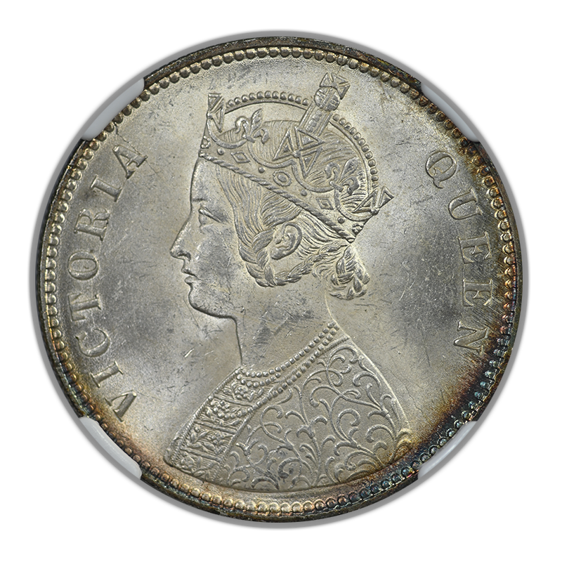 1862(C) India Silver Rupee NGC MS63+