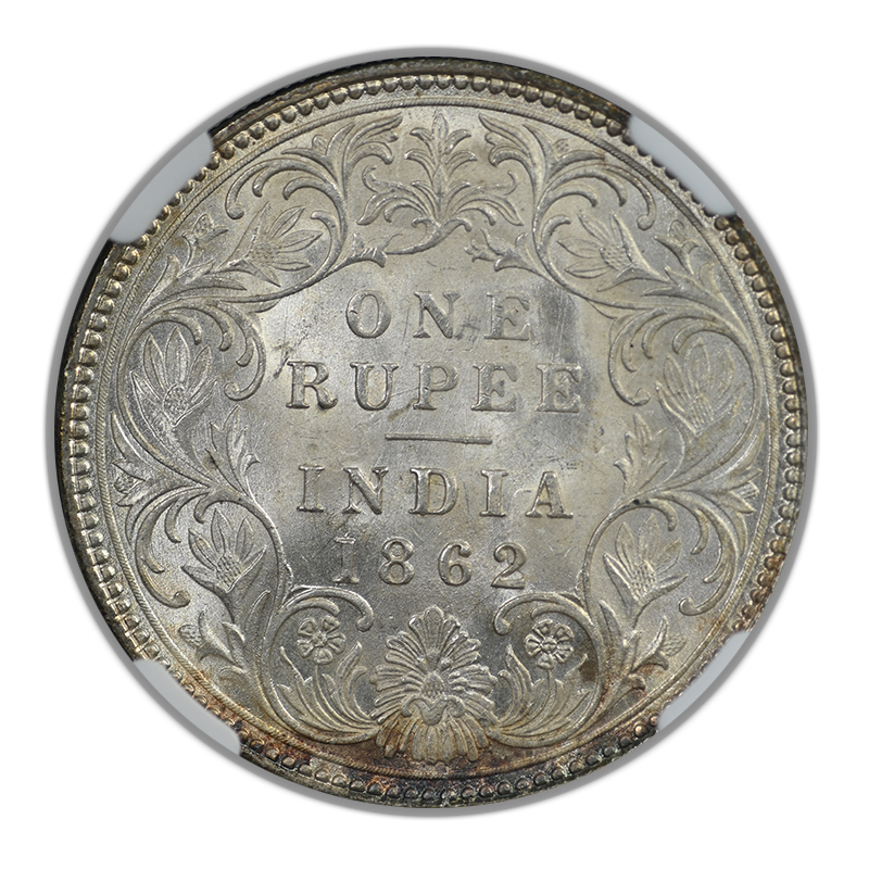 1862(C) India Silver Rupee NGC MS63+