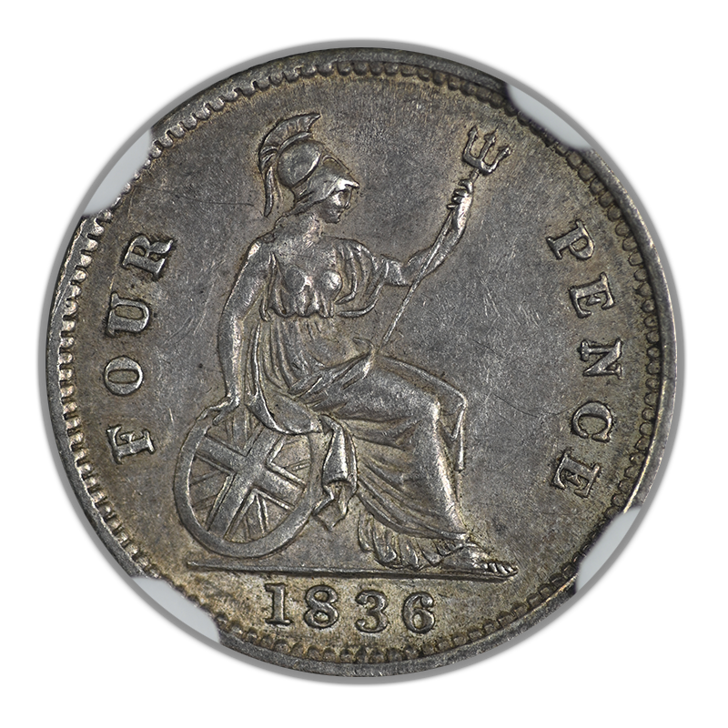 1836 Great Britain Britannia 4P Pence NGC AU55